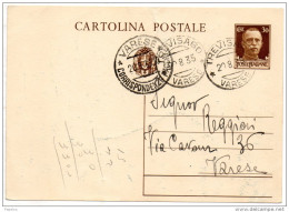 1935 CARTOLINA  CON ANNULLO TREVISAGO VARESE - Marcophilia
