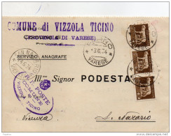 1934 CARTOLINA CON ANNULLO VIZZOLA TICINO VARESE - Marcophilia