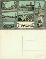 Postcard Strakonitz Strakonice MB: Markt, Brücke, Stadt 1912  - Tschechische Republik