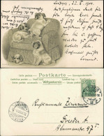 Ansichtskarte  Hundewelpen Auf Sessel - Künstlerkarte 1900 Prägekarte - Chiens