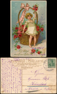 Neujahr Sylvester New Year Mädchen Vor Blumenbouquett Prägekarte 1905 - New Year