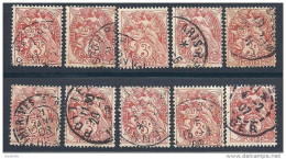 LOT DE 10 TYPE BLANC N° 109b ROUGE 1B OBL COTE 76€ - Used Stamps