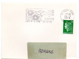 OISEAUX + FLEUR = 14 CAEN GARE 1973 =  FLAMME SECAP Illustrée  ' SALON OISEAU ' - Mechanical Postmarks (Advertisement)