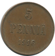 5 PENNIA 1916 FINLAND Coin RUSSIA EMPIRE #AB207.5.U.A - Finlandia