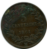 5 CENTESIMI 1861 ITALY Coin Vittorio Emanuele II #AY260.2.U.A - 1861-1878 : Victor Emmanuel II