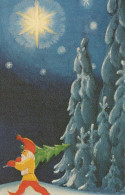 PAPÁ NOEL Feliz Año Navidad GNOMO Vintage Tarjeta Postal CPSMPF #PKD931.A - Santa Claus