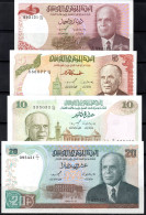 Lot De 4 Billets Neufs (Année 1980) :1-5-10 Et 20 Dinars -Neufs**-UNC-2 Scans-2 Images - Tunisie