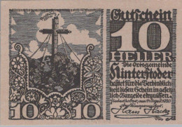 10 HELLER 1920 Stadt HINTERSTODER Oberösterreich Österreich Notgeld Papiergeld Banknote #PG851 - [11] Emissions Locales