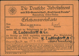  Die Deutsche Arbeitsfront KdF Ersatzausweiskarte H. Ludendorff & Co. 1939  - Unclassified