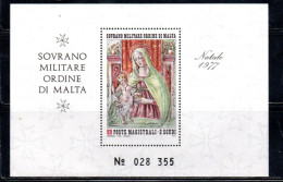 SMOM SOVRANO ORDINE MILITARE DI MALTA 1977 NATALE CHRISTMAS NOEL WEIHNACHTEN NAVIDAD 2s BLOCCO FOGLIETTO BLOCK SHEET MNH - Malta (Orden Von)