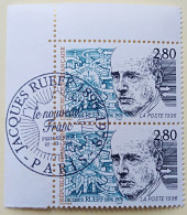 - N° 2994. Paire En Coin De Feuille. Jacques Rueff. Oblitéré Premier Jour - - Used Stamps