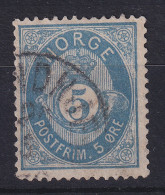 Norwegen 1878 Freimarke Posthorn 5 Öre Pr.-blau Mi.-Nr. 24b Gestempelt - Sonstige & Ohne Zuordnung