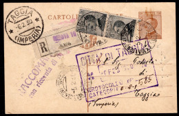 1930 5 FEB COPPIA  DEL C.30+C.30 SASS.C67+185 USATI SU CARTOLINA POSTALE  RACCOMANDATA   DA GENOVA X IMPERIA  MOLTO BELL - Stamped Stationery