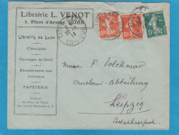 LIBRAIRIE L. VENOT, DIJON. LETTRE POUR LEIPZIG,1911. - Cartas & Documentos