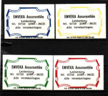 4 Dutch Matchbox Labels, LEIDERDORP - South Holland, EMVEKA  Assurantien, Alle Verzekeringen, Holland, Netherlands - Boites D'allumettes - Etiquettes