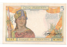 French Indochina 5 Piastres ND 1932-1939 P-55 AUNC - Other - Asia