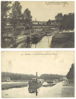 2 Cpa Péniches - Melun, Entrée D'un Remorqueur .../ La Ferté Sous Jouarre, Port Du Petit-Morin  ( BA ) - Houseboats