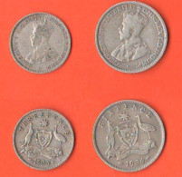 Australia 3 + 6 Pence 1934 Australie Threepence + SixPence 1934 King Georgius VI° Silver Coin - Sixpence