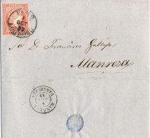 54824. Carta Entera HARO (Logroño) 1859. Fechador Tipo I Negro, Circulada A Manresa - Covers & Documents