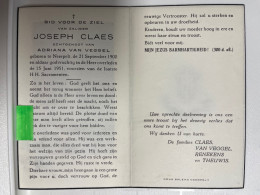 Devotie DP - Overlijden Joseph Claes Echtg Van Veggel - Neerpelt 1900 - 1951 - Obituary Notices