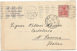 Germany Weimar PERFIN "PL" On Germania Pf10 Simple Franking Commerce Card Hambourg 24mar1911 To Italy - Perforadas