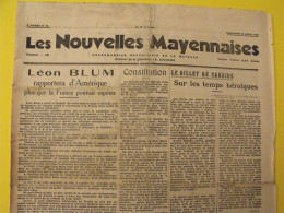 Hebdo Les Nouvelles Mayennaises. Chateau-Gontier Laval. N° 84 Du 28 Avril 1946. Blum Constitution Lhuissier - Pays De Loire