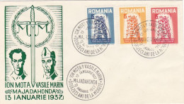 ION MOTA AND VASILE MARIN, IRON GUARD, ROMANIANS IN EXILE IN SPAIN, SPECIAL COVER, 1957, ROMANIA - Brieven En Documenten