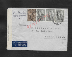 MILITARIA GRÈCE LETTRE COMMERCIALE P MANOLIDIS ATHENS ATHÈNES CENSURE PAR AVION SUR TIMBRE ET BANDE DE DEUX X PARIS : - Covers & Documents