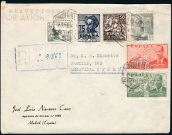 España - Edi O 1013+1012+... - Mat "Correo Aéreo 312/12/47 - Certificado Madrid" - Storia Postale