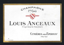 Etiquette Champagne  1er Cru   Louis Anceaux  Cumieres  Marne 51 - Champagne