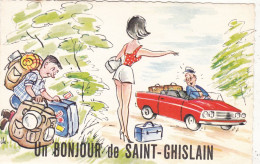BELGIQUE. . SAINT GHISLAIN.  CPA. ILLUSTRATION. HUMOUR. " UN BONJOUR DE SAINT GHISLAIN. ". + TEXTE ANNEE 1965 - Saint-Ghislain