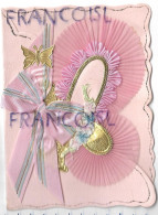 Carte Double Artisanale. Collage De Tissu, Carton Doré Et Ruban Rose. Paillettes - Valentine's Day