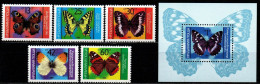 Bulgarien 1984 - Mi.Nr. 3316 - 3320 + Block 148 - Postfrisch MNH - Tiere Animals Schmetterlinge Butterflies - Schmetterlinge