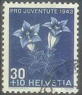 Schweiz Suisse Pro Juventute 1943: Alpen-Enzian Zu WI 108 Mi 427 Yv 391 Mit Eck-Stempel SCHAFFHAUSEN  (Zu CHF 13.00) - Gebraucht