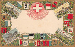 BERN - Litho - Mehrfachansicht - Bundespalast - Bundesgericht - Landesmuseum - Geprägte Schweizer Wappen - Verlag H. Gug - Bern