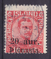 Iceland Dienstmarke 1923 Mi. 43, 20 Aur Auf 10 Aur Christian X. Overprinted M. Aufdruck '20 Aur. Pjónusta', Used - Service