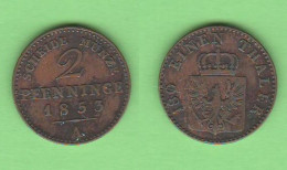 Prussia Preussen 2 Pfenninge 1853 A Scheide Munze German State - Monedas Pequeñas & Otras Subdivisiones