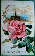 CPA  GAUFREE ROSE ET PAYSAGE MARIN . VOILIER  FLOWERS . PINK ROSE . BOAT  OLD  EMBOSSED PC - Flores