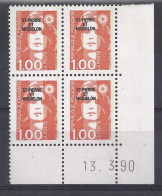 ST-PIERRE MIQUELON - BRIAT N° 523 - Bloc De 4 COIN DATE - NEUF** - 13/3/90 - 2 Traits - Sonstige & Ohne Zuordnung