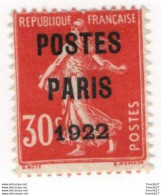 France Préoblitérés - YT 32 - Semeuse Postes Paris 1922 30 C Rouge - 1893-1947