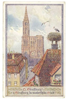 Cpa Dessinée, Cathédrale De Strasbourg , Cigognes    ( ILL ) - 1900-1949
