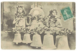 Cpa Fantaisie Carillon Joyeux ! - Les Anges Donnent Pour Offrande Aux Cloches ...    ( FA ) - Altri & Non Classificati
