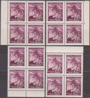 038/ Pof. 24 Dark Violet, Complete Border 4-blocks - Unused Stamps