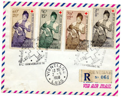 LAOS.1958.LETTRE.REC.POUR LA FRANCE. THEMES:CROIX-ROUGE .ART.ENFANCE. - Laos