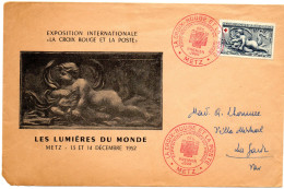 FRANCE.1952.  LETTRE  "LUMIERES DU MONDE".CROIX-ROUGE METZ.VARIETE CROIX-ROUGE. - Croix Rouge