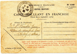 FRANCE.1933."13e SECTION INFIRMIERS MILITAIRES"(Blessés De 1914-1918).CARTE F.M. - Militärstempel Ab 1900 (ausser Kriegszeiten)