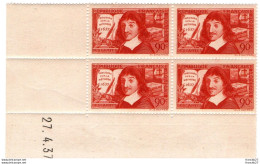 France- YT Coins Datés 341 - Descartes 90c - 4 Timbres- 1937 - 1930-1939