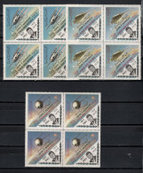 Yemen Arab Republic 1964 Space, JFK Kennedy Set Of 3 With Black Overprint In Blocks Of 4 MNH - Asie