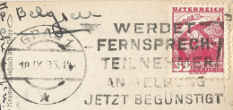 AUSTRIA - WERBESTEMPEL "GRAZ 1 / WERDET FERNSPRECH TEILNEHMER" ON FRANKED PC (Mi #578 ALONE) TO BELGIUM - 1935  - Briefe U. Dokumente