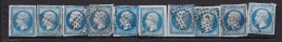 10 Timbres    N° 14 Napoléon III     20 C Bleu - 1853-1860 Napoléon III